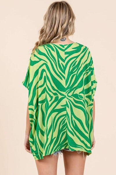 Mittoshop Zebra Print V-Neck Short Sleeve Oversized Top