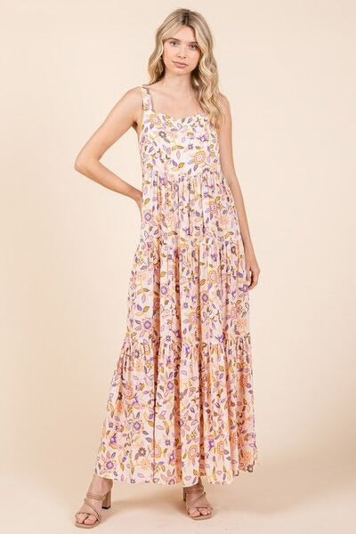 Mittoshop Flower Print Tiered Sleeveless Empire Maxi Dress